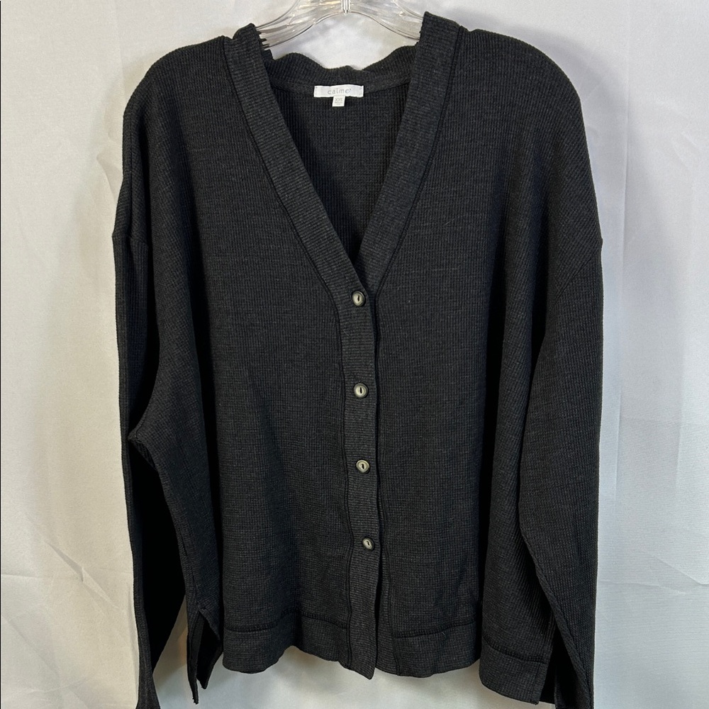 Calme By Johnny Was Gray Waffle Weave Button-Up Cardigan like new Size XXL